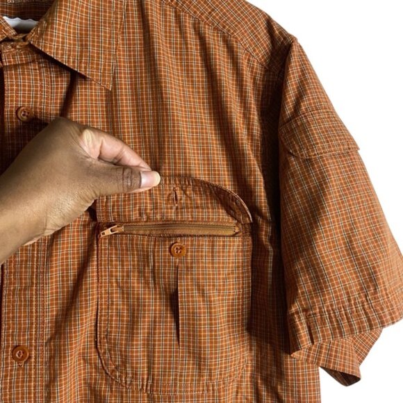 Wind River Men's Orange Checkered Short Sleeve Button Down Shirt - Picture 6 of 7